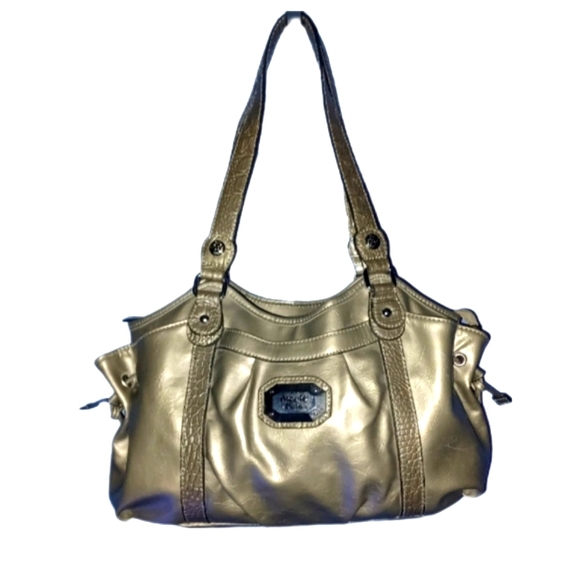 Nicole by Nicole Miller Handbags - Nicole Miller Pewter Gold Glossy Shoulder Bag